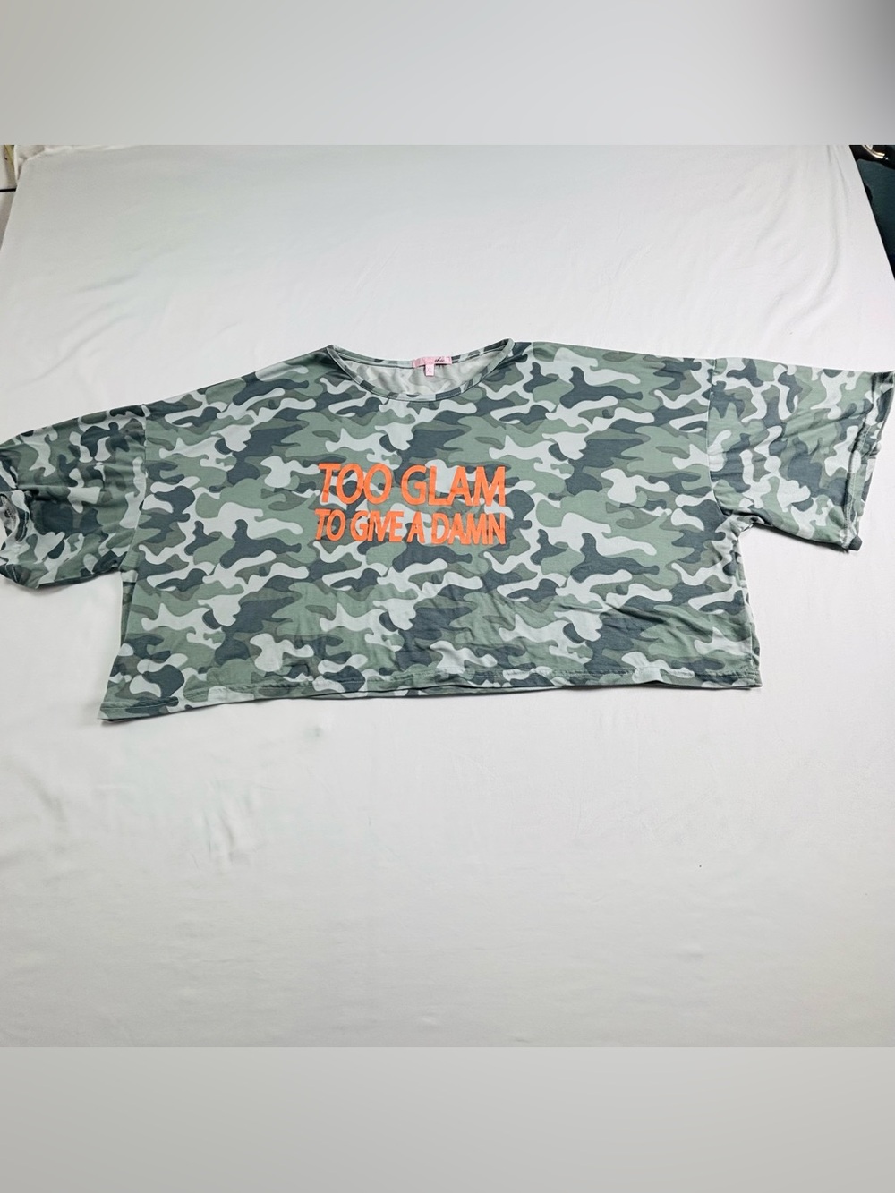Camo Crop Tee with Orange Slogan W652